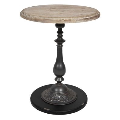Clayre & Eef Beistelltisch Ø 50x64 cm Braun Schwarz Holz Eisen Rund (Gr. Ø 50x64 cm)