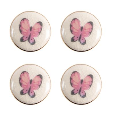 Clayre & Eef Türknauf 4er Set Ø 3 cm Rosa Beige Keramik Schmetterling