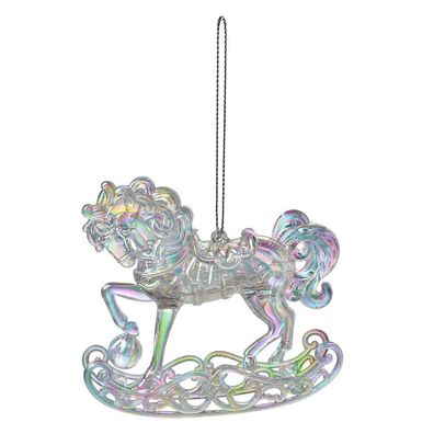 Clayre & Eef Weihnachtsanhänger Schaukelpferd 10 cm Silberfarbig Kunststoff