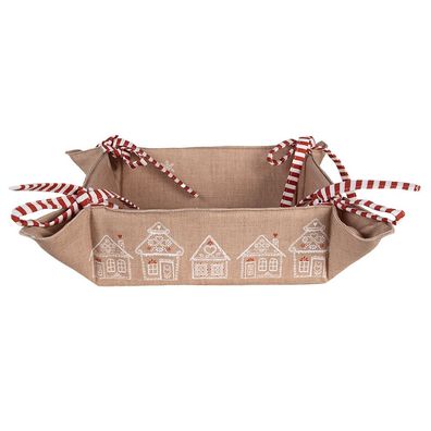 Clayre & Eef Brotkorb 35x35x8 cm Braun Baumwolle Lebkuchenhaus (Gr. 35x35x8 cm)