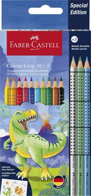 FABER-CASTELL 201545 Buntstifte Jumbo GRIP Dino - 10 + 3 Farben, Kartonetui inkl