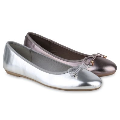 VAN HILL Damen Übergrößen Klassische Ballerinas Metallic Slippers Schuhe 841290