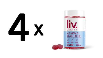 4 x USN Liv. Smart Ashwagandha Gummies (60) Apple