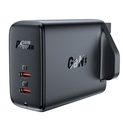 Acefast GaN Ladegerät (UK Stecker) 2x USB Typ C 50W, Power Delivery, PPS, Q3 3.0,