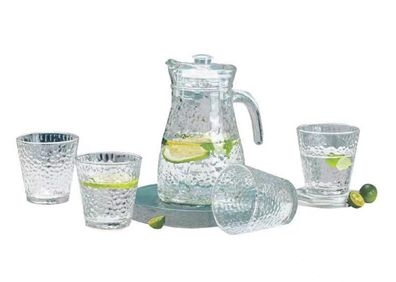 1,2 Liter Krug Karaffe 4 Gläser je 220ml Glas Trinkgläser Limonade Wasser 5 tlg Set