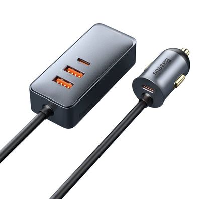 Autoladegerät 2x USB / 2x USB Type C 120W PPS Quick Charge Power Delivery grau