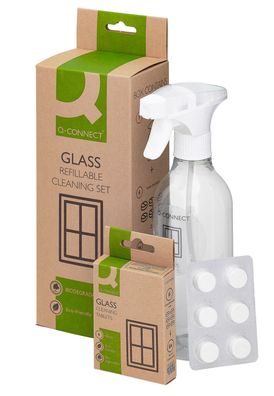 Q-Connect® KF16654 Glasreinigerr Sprühflasche + 6 Nachfülltabs