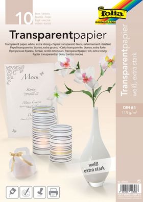 folia 87400 Transparentpapier, DIN A4, 115 g/qm, weiß