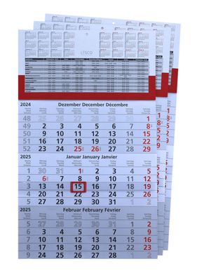 3 Stück 3 Monats Wandkalender 2025 inkl. Ferien Dreimonatskalender Paketversand