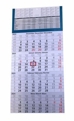 4 Monats Wandkalender 2025 inkl. Ferien Viermonatskalender