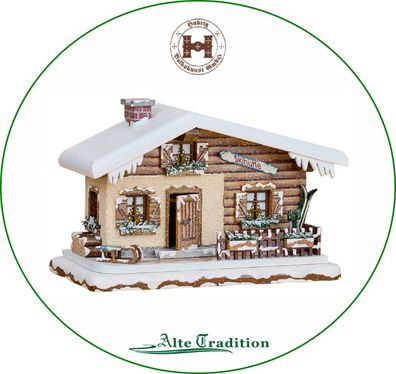 Hubrig 2022 Winterkinder Skihütte Winterhaus elektrisch beleuchtbar 16 x 10 x 8 cm