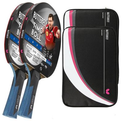 Butterfly 2x Timo Boll Black 85031 Tischtennisschläger + 2x Tischtennishülle Drive