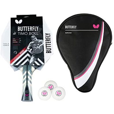 Butterfly 1x Timo Boll Vision 3000 Tischtennisschläger + Hülle + 3x TT Bälle