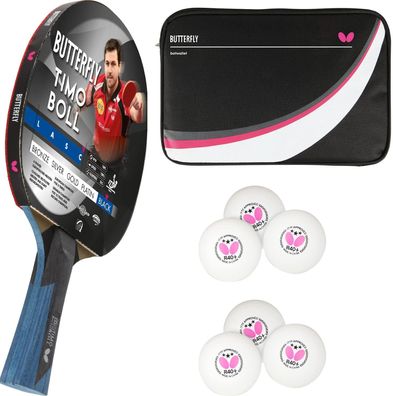 Butterfly Timo Boll Black Tischtennisschläger + Tischtennishülle Drive Case 2 + 2