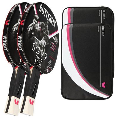 Butterfly 2x Timo Boll SG99 Tischtennisschläger + 2x Tischtennishülle Drive Case II