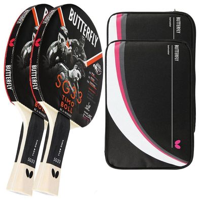 Butterfly 2x Timo Boll SG33 Tischtennisschläger + 2x Tischtennishülle Drive Case II