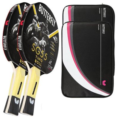 Butterfly 2x Timo Boll SG55 Tischtennisschläger + 2x Tischtennishülle Drive Case II