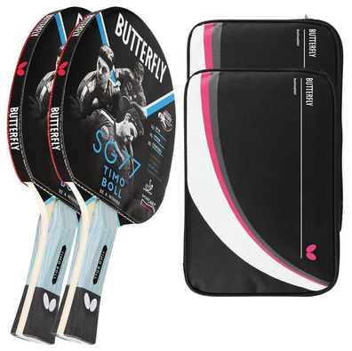 Butterfly 2x Timo Boll SG77 Tischtennisschläger + 2x Tischtennishülle Drive Case II