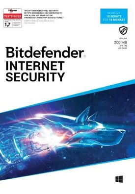 Bitdefender Internet Security 2024 inkl. 200MB VPN / 10 Geräte / 1,5 Jahre / ESD