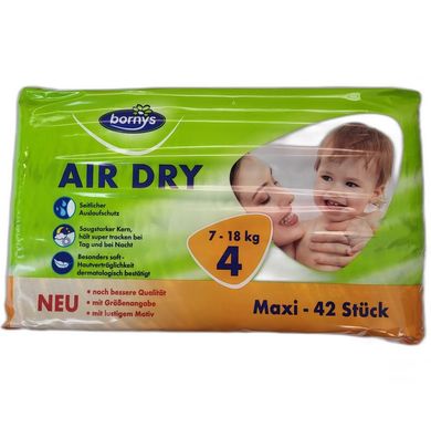 0,34 Euro pro St?ck Bornys Windeln Air Dry Maxi Gr??e 4 Babywindeln 42 St?ck