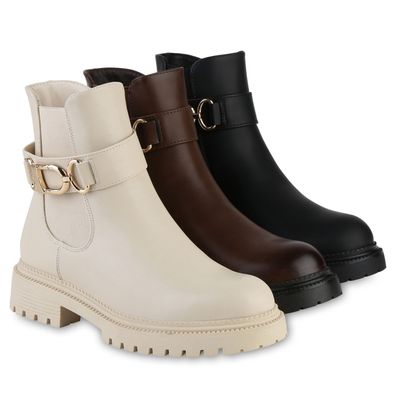 VAN HILL Damen Leicht Gefüttert Biker Boots Stiefelette Profil-Sohle Schuhe 841324