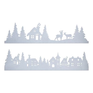 Filz Fenster Bild Winter Skyline 90 cm - 2er Set - Stoff Weihnachts Deko Dorf