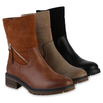 VAN HILL Damen Leicht Gefüttert Klassische Stiefeletten Profil-Sohle Schuhe 841329