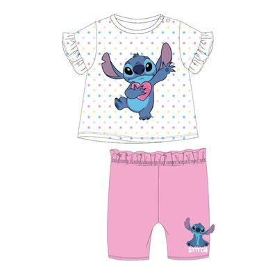 Stitch "Mein Herz" Baby-Bekleidungsset in Weiß und Rosa, kurz | Gr. 62-86