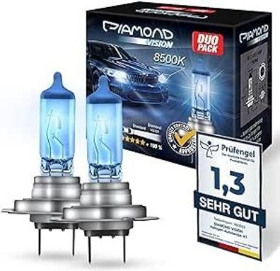 2x H7 55W 12V Diamond Vision Xenon Look Halogen Car Bulbs - 8500K Ultra White