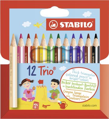 Stabilo® 205/12-01 Dreikant-Buntstift Trio® - dick, Kunststoffetui mit 12 Stiften