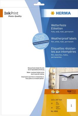 Herma 4866 4866 Inkjet-Etiketten A4 weiß 210x297 mm wetterfest Folie matt 10 St