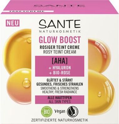 Sante Glow Boost rosiger Teint Creme mit AHA, Hyaluron & Bio-Rose 50ml