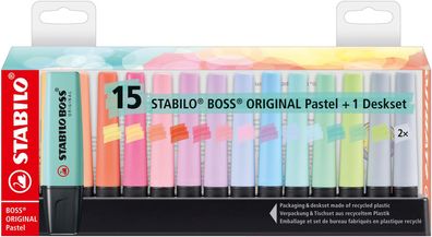 Stabilo 1868252 Stabilo Textmarker BOSS Original Pastel, 15er Tischset