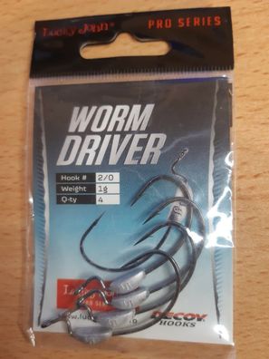 NEU 4x Lucky John Worm Driver Haken für Gummiköder Angelhaken Hook 2/0 1g