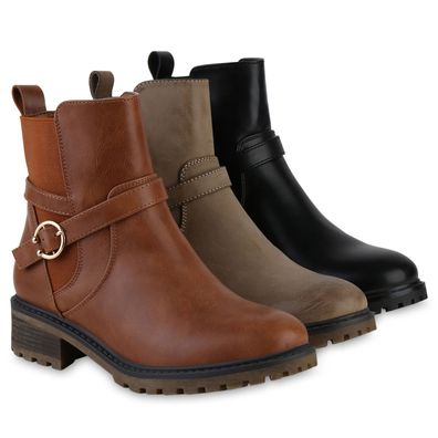 VAN HILL Damen Leicht Gefütterte Biker Boots Stiefeletten Schnallen Schuhe 841336