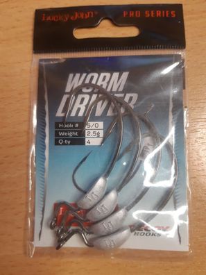 NEU 4x Lucky John Worm Driver Haken für Gummiköder Angelhaken Hook 5/0 2.5g NEW