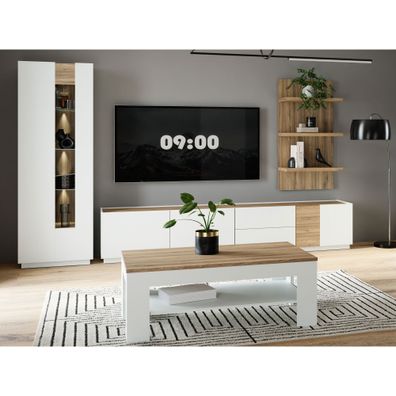 Wohnzimmer Levin 31 Secret Grey 4-teilig Vitrine Lowboard LED