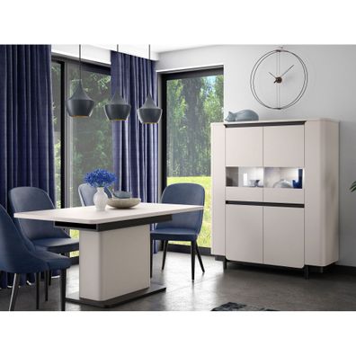 Esszimmer Vicente 40 Sand 2-teilig Highboard Säulentisch Esstisch LED