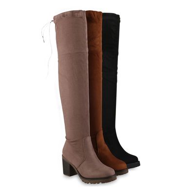 VAN HILL Damen Overknees Leicht Gefütterte Stiefel Wildleder-Optik Boots 833657