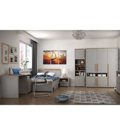 Jugendzimmer Selim 17 grau 6-teilig Schlafzimmer Jugendbett Singlebett