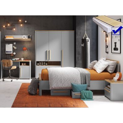 Jugendzimmer Selim 15 grau 8-teilig Matratze Lattenrost Schlafzimmer