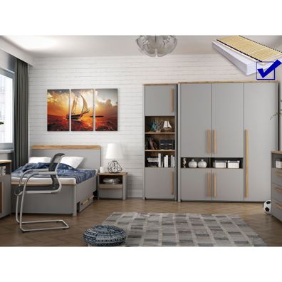 Jugendzimmer Selim 12 grau 7-teilig Matratze Lattenrost Schlafzimmer
