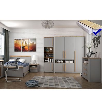 Jugendzimmer Selim 11 grau 8-teilig Matratze Lattenrost Schlafzimmer