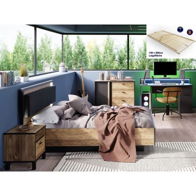 Jugendzimmer Hailey 11 Alpine Picea 4-teilig Lattenrost Bett LED