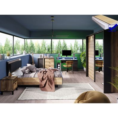 Jugendzimmer Hailey 10 Alpine Picea 6-teilig Lattenrost Matratze LED