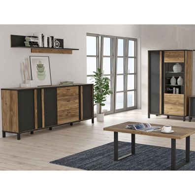 Wohnzimmer Hailey 32 Alpine Picea 4-teilig Highboard Sideboard LED