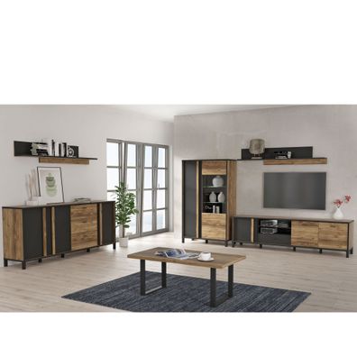 Wohnzimmer Hailey 31 Alpine Picea 6-teilig Highboard Lowboard LED