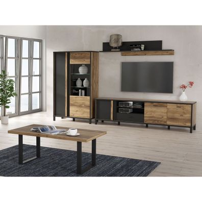 Wohnzimmer Hailey 30 Alpine Picea 4-teilig Highboard Lowboard LED