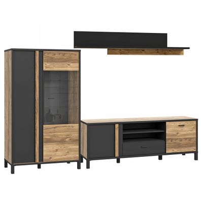 Wohnwand Hailey 22 Alpine Picea 250x195x42 cm 3-teilig Highboard LED