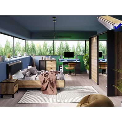 Schlafzimmer Hailey 20 Alpine Picea 7-teilig Lattenrost Matratze LED